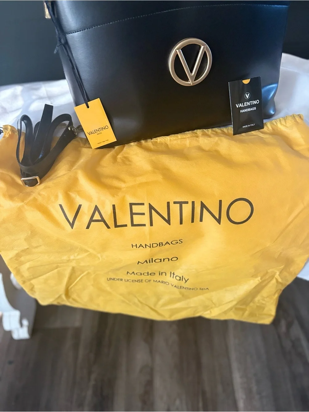 Valentino Black Leather Satchel with Gold Hardware